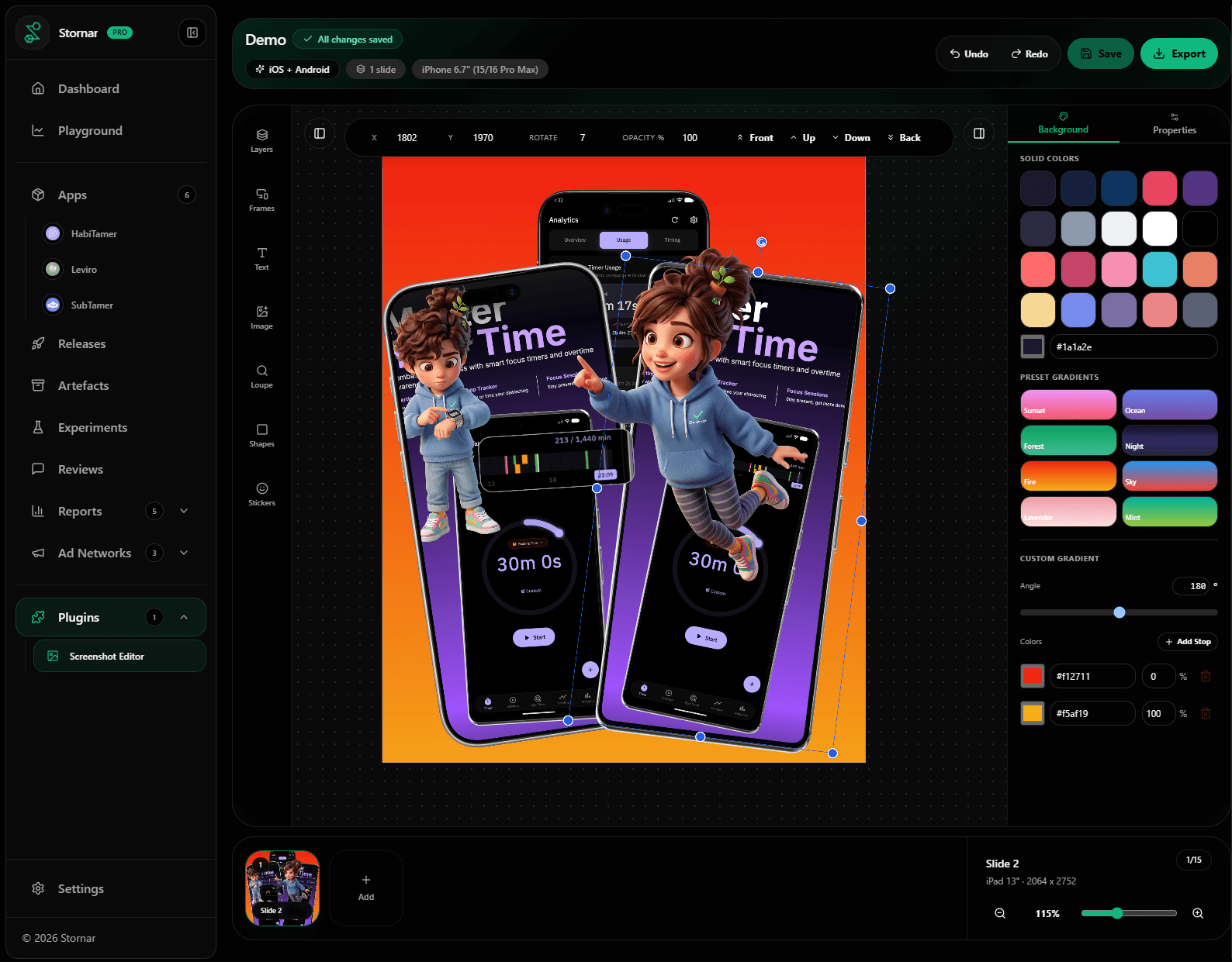 Stornar Screenshot Editor canvas