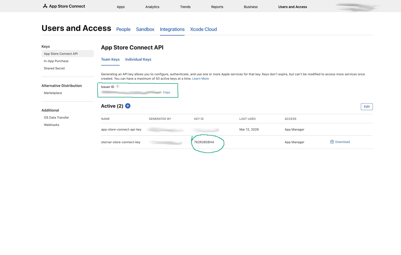 Note Your Key ID & Issuer ID screenshot 1