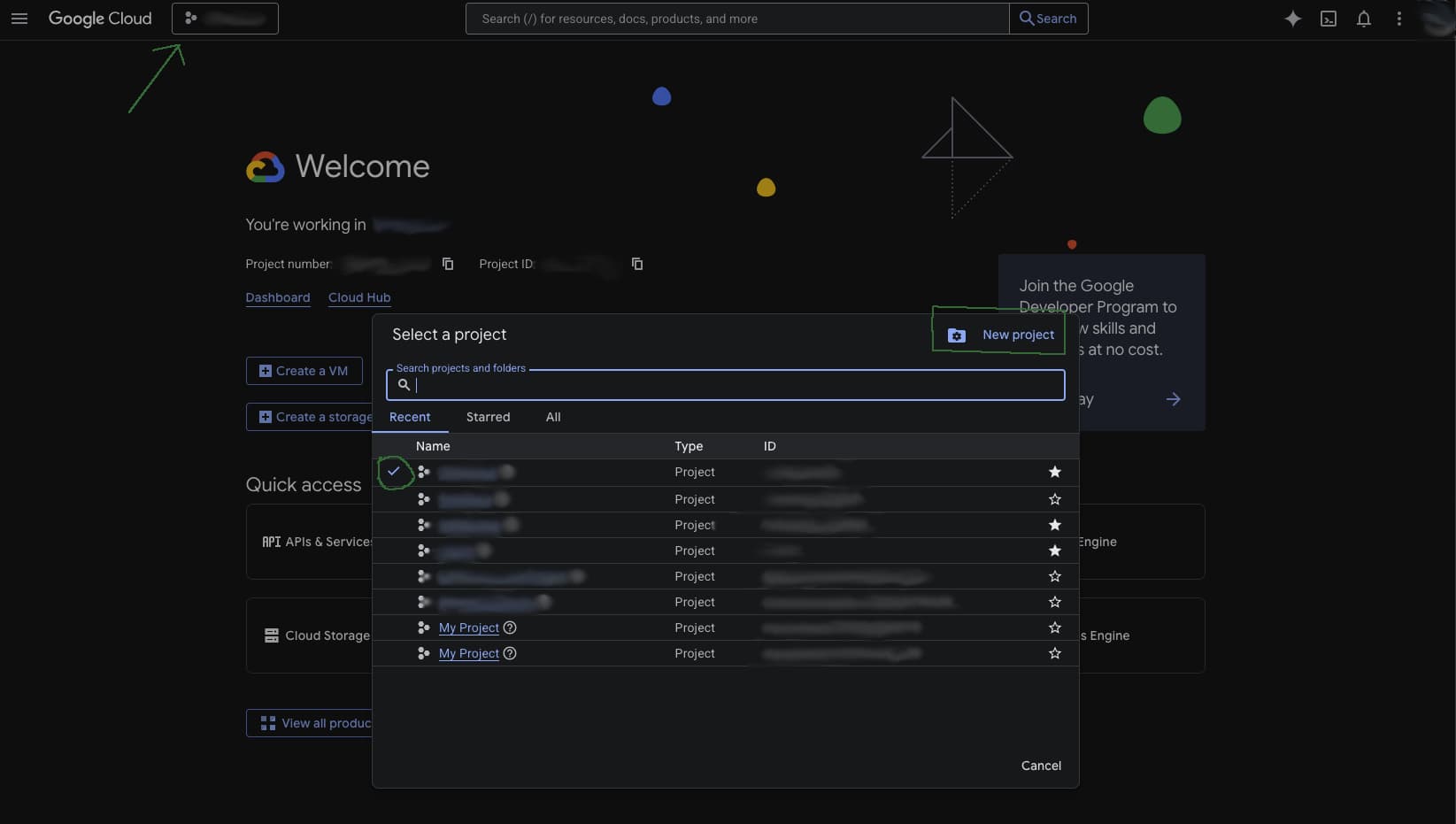 Create or Select a Google Cloud Project screenshot 1