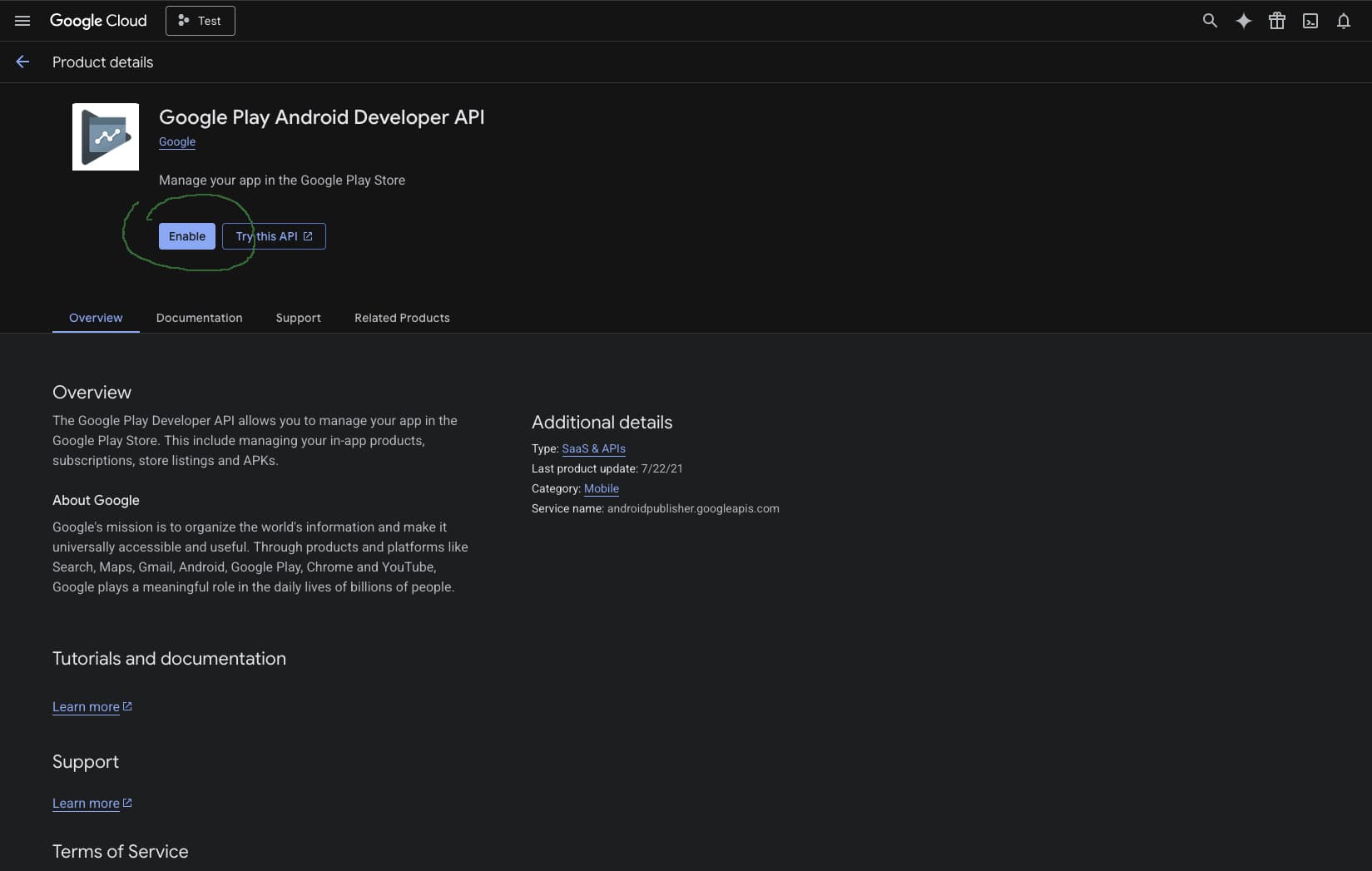 Enable the Google Play Android Developer API screenshot 2
