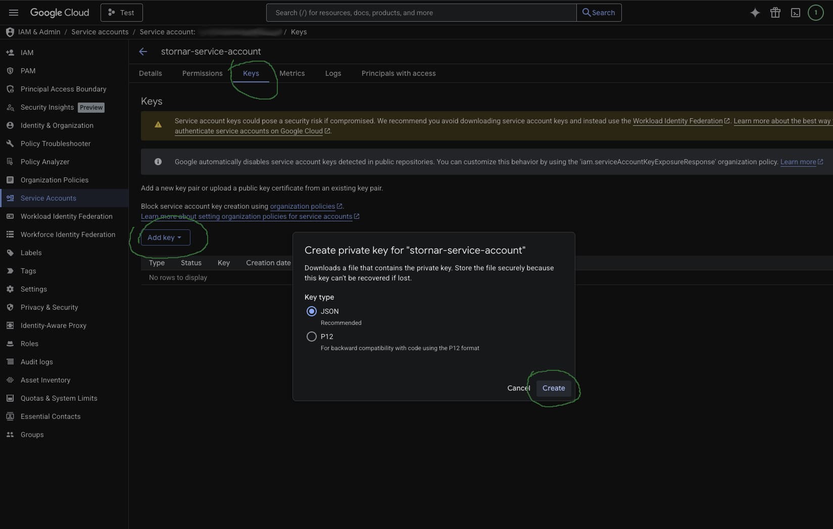 Generate & Download the JSON Key screenshot 1