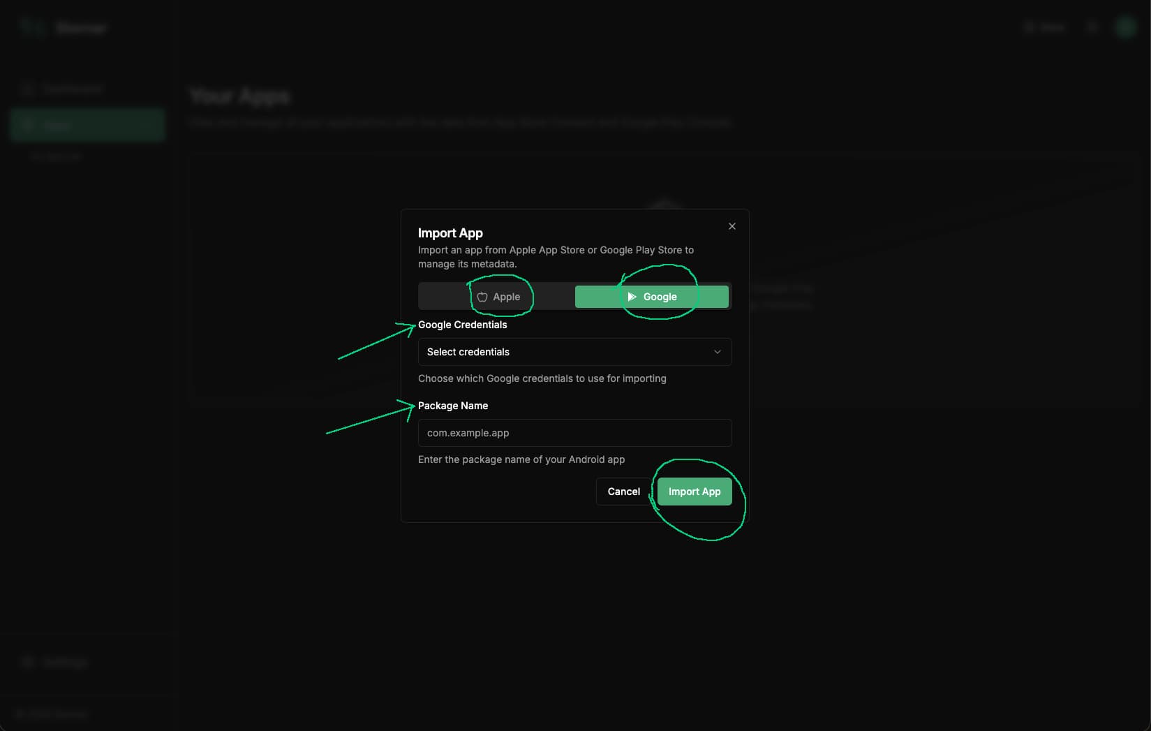 Select Credential & Import Apps screenshot 1